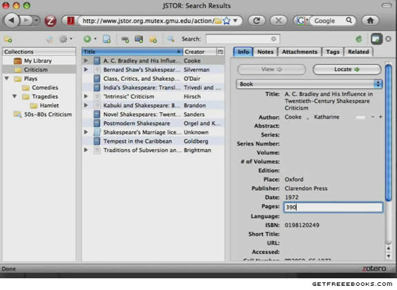 Zotero Screenshot 1 - Originally Posted at www.getfreeebooks.com