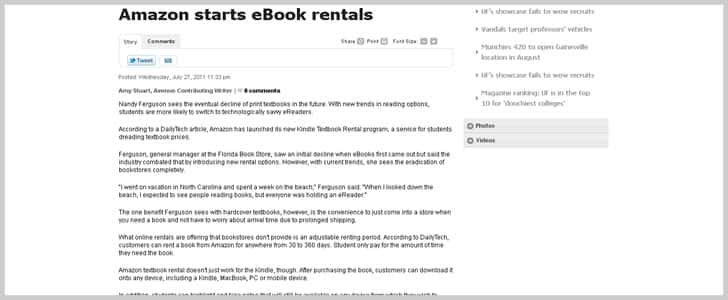 Amazon starts eBook rentals - The Independent Florida Alligator: Features