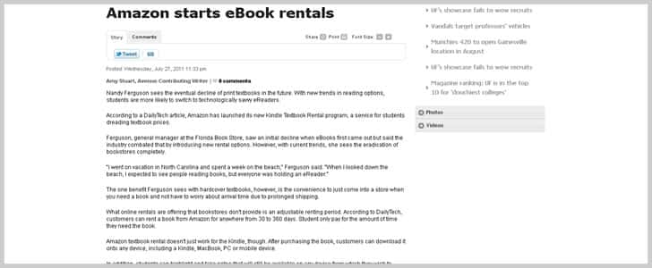 Amazon starts eBook rentals - The Independent Florida Alligator: Features