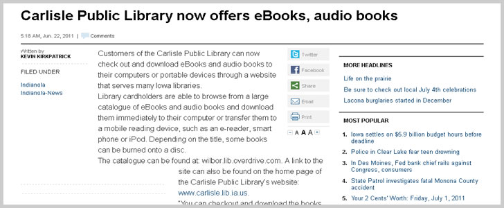 Carlisle Public Library Now Offers Ebooks & Audio Books