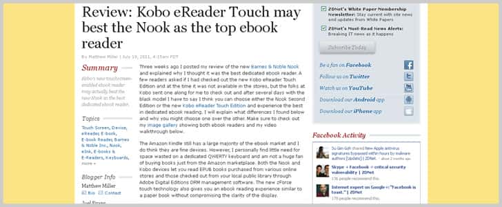 Review: Kobo eReader Touch may best the Nook as the top ebook reader | ZDNet 