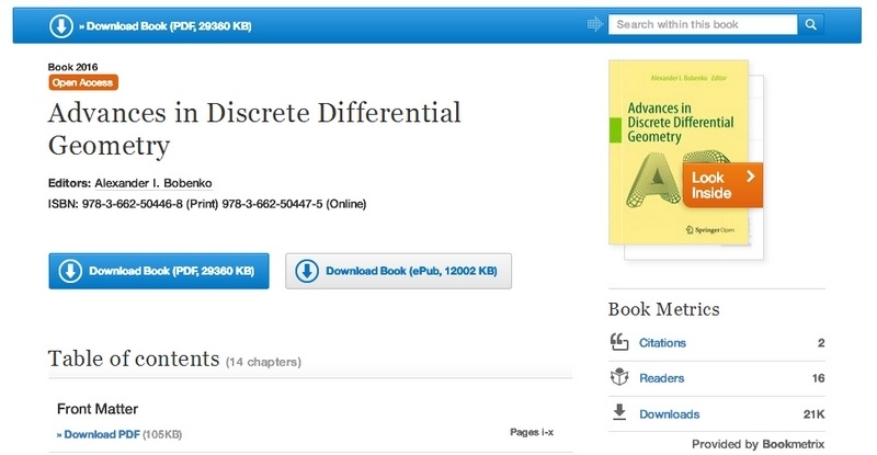 Advances in Discrete Differential Geometry by Alexander I. Bobenko 