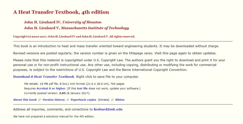 A Heat Transfer Textbook, 4th edition by John H. Lienhard IV and John H. Lienhard V