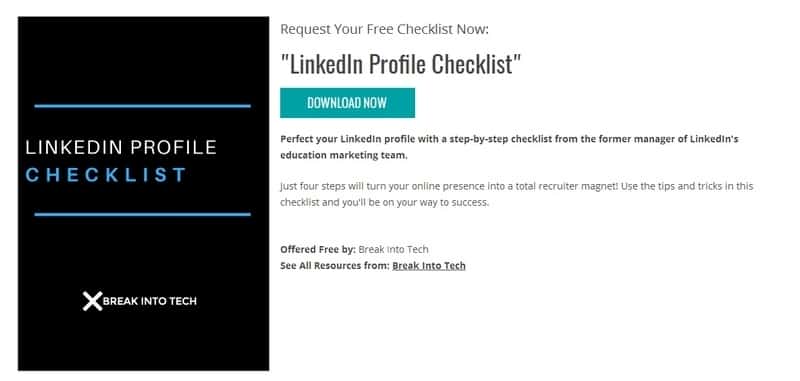 LinkedIn Profile Checklist by Break Into Tech 