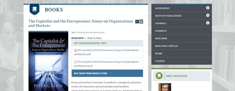 The Capitalist and the Entrepreneur: Essays on Organizations and Markets by Peter G. Klein 