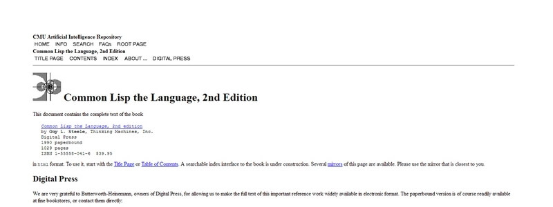 Common Lisp the Language: 2nd Edition by Guy L. Steele 