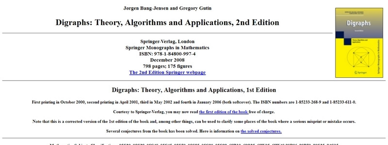 Digraphs: Theory, Algorithms and Applications, 1st Edition  by Jørgen Bang-Jensen and Gregory Gutin 