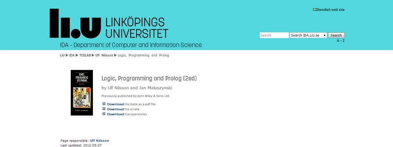 Logic, Programming and Prolog: 2nd Edition by Ulf Nilsson, Jan Maluszynski