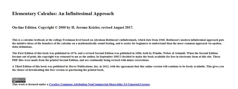 Elementary Calculus: An Infinitesimal Approach by H. Jerome Keisler