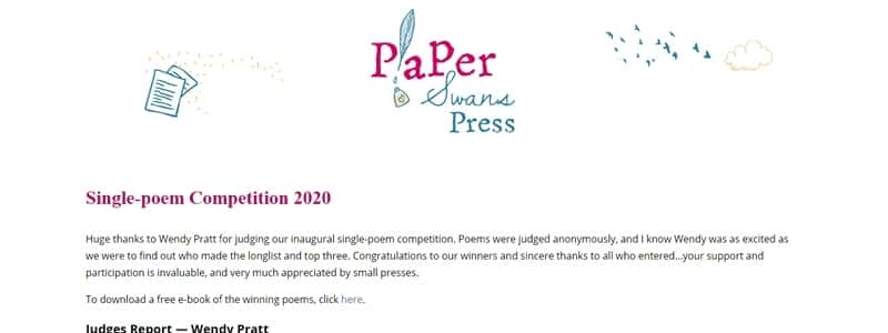 All Entries of 2020 Paper Swans Press Single Poem Competition